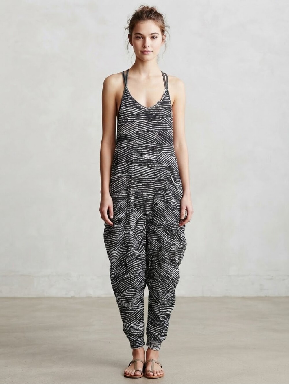 FP Movement by Free People Black & White Striped Harem Jumpsuit